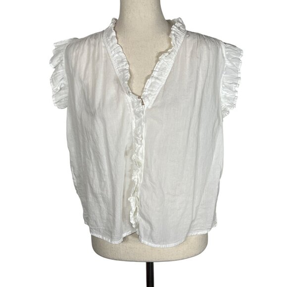 ELAN Ruffle Accented Button Flutter Sleeve Blouse White Sz S NWT - Picture 1 of 6